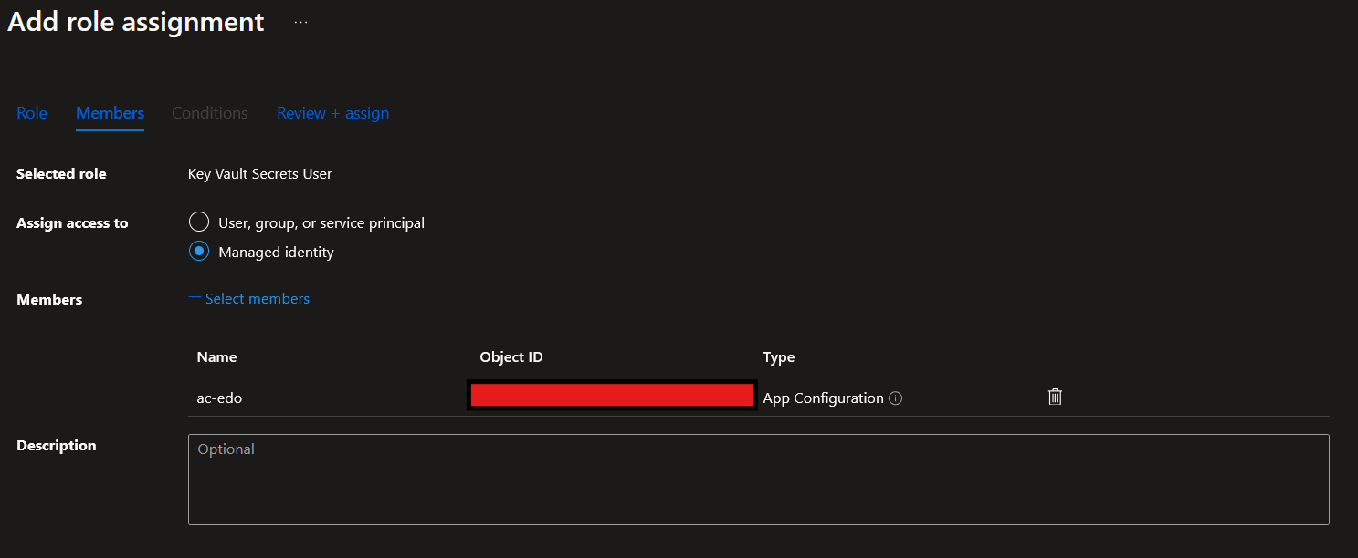 Give app configuration the key vault secrets user role