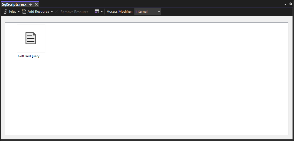 A resource file with an SQL file added to it